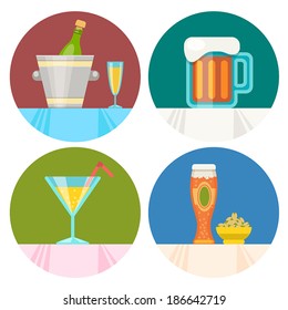 vector set of drink icons in flat design style