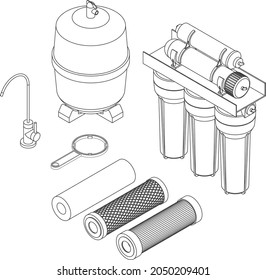 Vector set of drink water filter, reverse osmosis home system