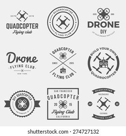 vector set of drone flying club labels, badges and design elements 