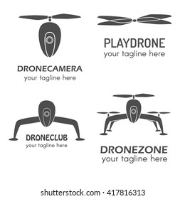 Vector set of drone logo. Perfect for design elements, badges and labels. Drone copter in line style