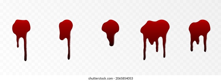 Vector Set Of Drops Of Blood On An Isolated Transparent Background. Drops, Spatter Of Blood PNG, Drips Of Blood PNG.