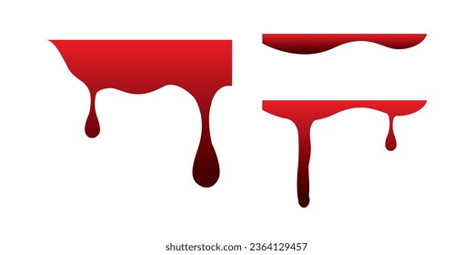 Conjunto vectorial de gotas de sangre en un aislado. Drogas, salpicaduras de sangre