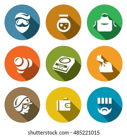 Vector Set of Drug Dealer Labs Icons. Laboratory, methamphetamine, manufacture, synthesis, dosage, dose, police, selling, sentence.