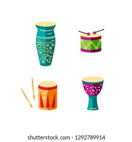 Vector set of drums isolated on white background. Flat style design.