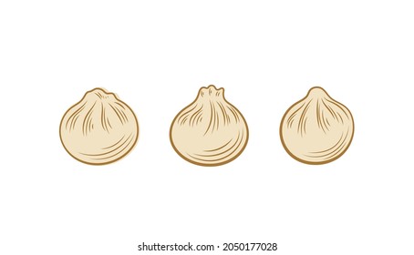 Vector set of dumplings illustrations, Dim Sun, Isolated on white background food, colored icons.