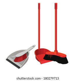 vector set dustpan  broom and brush for cleaning