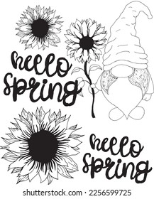 Vector set of dwarf and flowers with transparent background