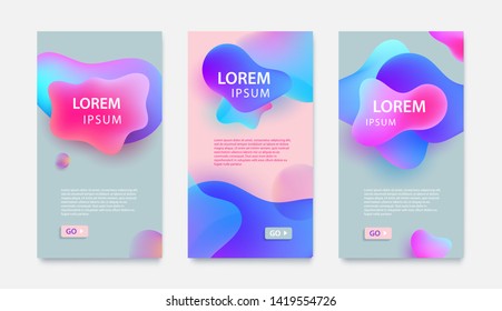 Vector set of dynamic modern fluid mobile banners. Abstract 3d liquid shapes template design. Social media stories, web page, covers, placards, posters, flyers, presentations and annual reports.