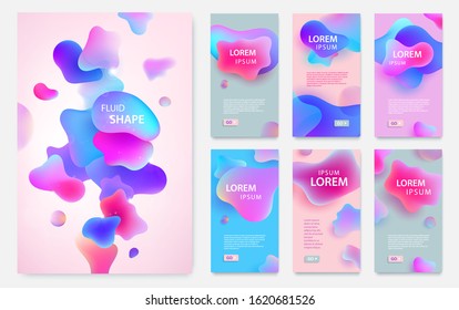 Vector set of dynamic modern fluid mobile sale, shop, advertising banners.  Liquid abstract 3d shapes, flyers, covers
