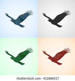 Vector Set from Eagle with Mandala Patterns, Elements for logo, banners, flyers, posters, printing on T-shirts. Three different mandala patterns are in swatches panel.