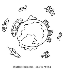 vector set of earth and air vehicle