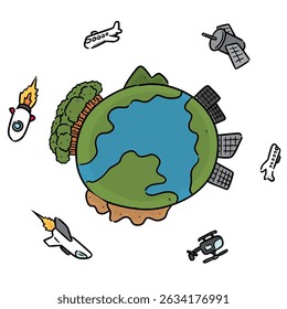 vector set of earth and air vehicle