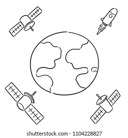 vector set of earth, rocket and satellite