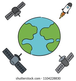 vector set of earth, rocket and satellite