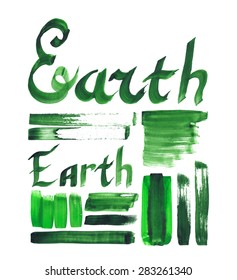 Vector set of earth theme decorative hand drawn and painted elements collection for design - lettering and paint strokes