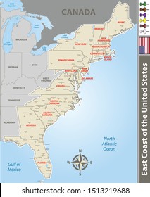 Vector set of East Coast of the United States with neighboring states