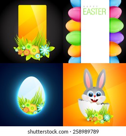 vector set of easter background with cartoon bunny, colorful egg and flower