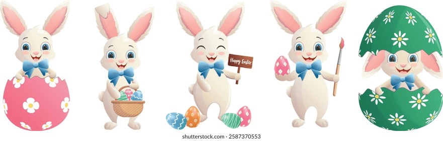 Vector Set of Easter Bunnies.