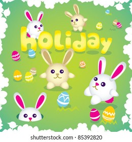 Vector set of Easter bunnies and eggs