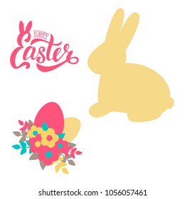 Vector set for Easter. Bunny, eggs, flowers.