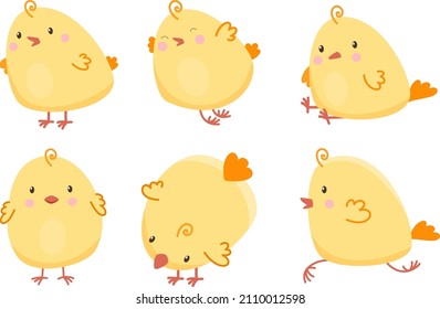 Vector set for easter celebration. Cute little chickens. Vector baby illustration. Chicks on a white background