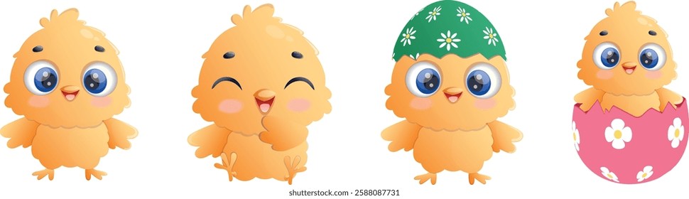 Vector set of Easter chickens.