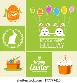 Vector set of Easter  decorative elements and labels