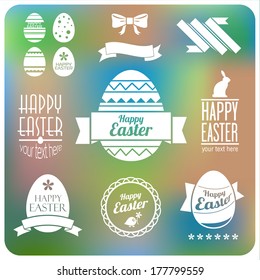 Vector set of Easter decorative elements and labels. Flat design