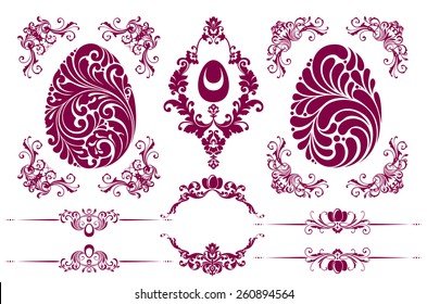 Vector set of Easter decorative ornamental page decoration calligraphic design elements for invitation, banner, congratulation and greeting card