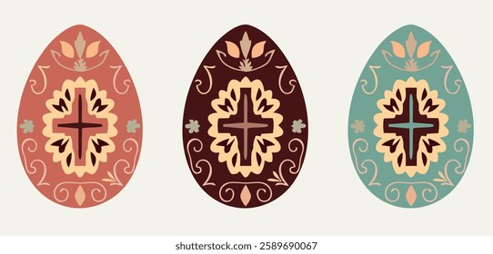 
Vector set of easter eggs with
christian cross 
isolated on white background.
Fashion drawing for fabric, paper, textiles, 
notepad, clothing, card, packaging.
Design of happy easter celebration.