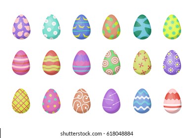 Vector set with Easter eggs for decoration on the white background. Concept of Happy Easter.