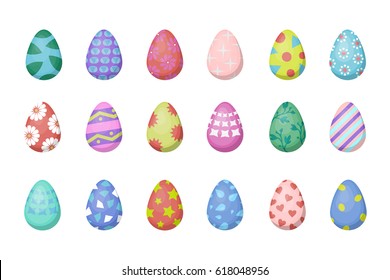 Vector set with Easter eggs for decoration on the white background. Concept of Happy Easter.