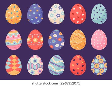 Vector set of Easter eggs with different decorative ornament. Spring holiday. Happy easter.