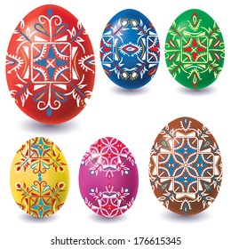vector set of Easter eggs with ethnic hand drawn signs  isolated on white background. with shadows 