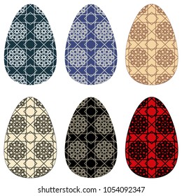 Vector set of Easter eggs with geometric patterns. Painted eggs for the holiday. The classical attributes of Catholic Easter.