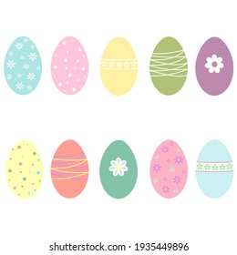 Vector set of Easter eggs isolated on white background. Flat design.