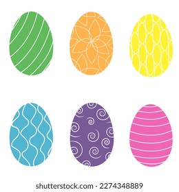 vector set of easter eggs six pieces, each egg with its own pattern and color