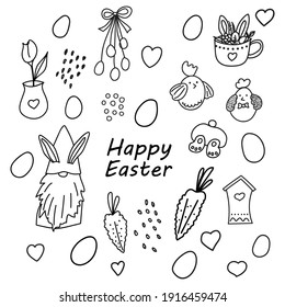 Vector set of easter elements. Spring decorative collection in doodle style. Easter symbols for holiday decor