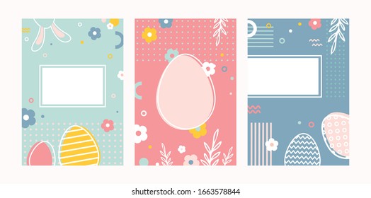 Conjunto vectorial de fondos florales de Semana Santa con espacio para copiar texto - banners, afiches, plantillas de diseño de portada, fondos de pantalla de historias de medios sociales y tarjetas de felicitación. Diseño de vectores