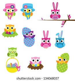 Vector Set of Easter Owls