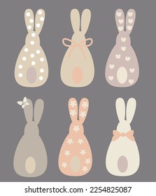 vector set of Easter rabbits with different decor