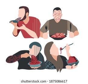 vector set of eaten persons with abstract texture