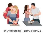 vector set of eating and cooking love coupls