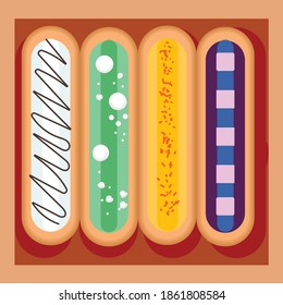 vector set of eclairs, box of sweets