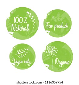 Vector set of eco, bio green logo or sign. Organic design template. Concept icon with green leaf 