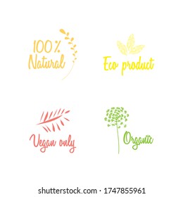 Vector set of eco, bio green logo or sign. Organic design template. Concept icon with green leaf 