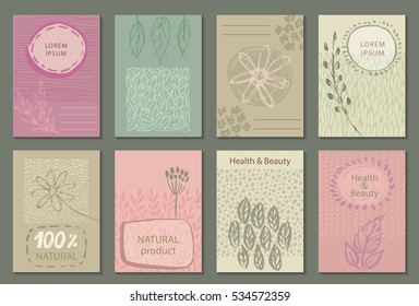 Vector set of eco nature labels or business card templates. Flyers designs for organic, natural, healthy products. Ecological posters