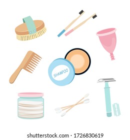 Vector Set Eco-Friendly Bathroom Products, Environmentally Friendly Home. Menstrual cup