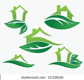 vector set of ecological city and homes signs and icons