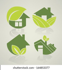 vector set of ecological city and homes signs and icons